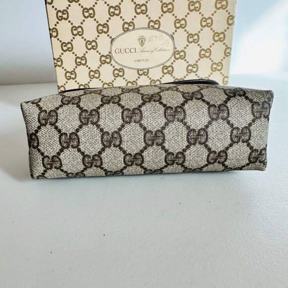 AUTHENTIC GUCCI SIGNATURE GG COATED CANVAS LEATHER TRIM COSMETIC POUCH VINTAGE - Picture 7 of 15